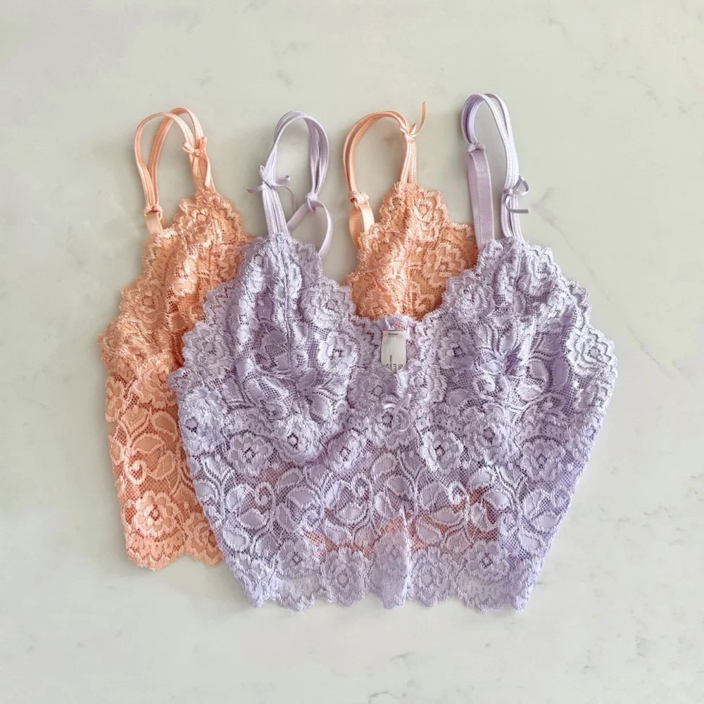 Cabernet Coral Pink Lace Bralette Top, Ribbon Bow & Adjustable Straps sz. S